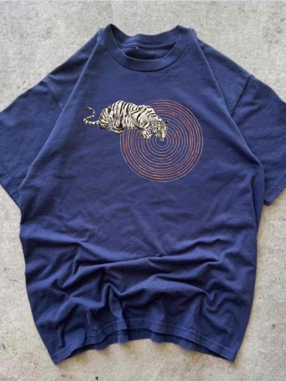 Gildan Navy Graphic Tee with Tiger & Circular Print